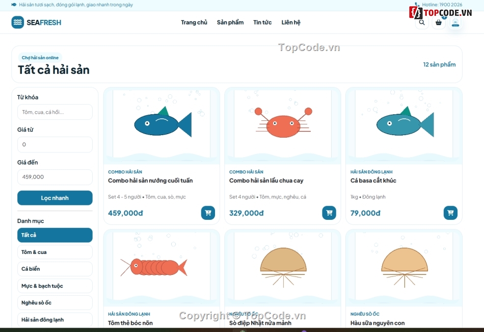 hải sản tươi sạch,hải sản sạch,bán website